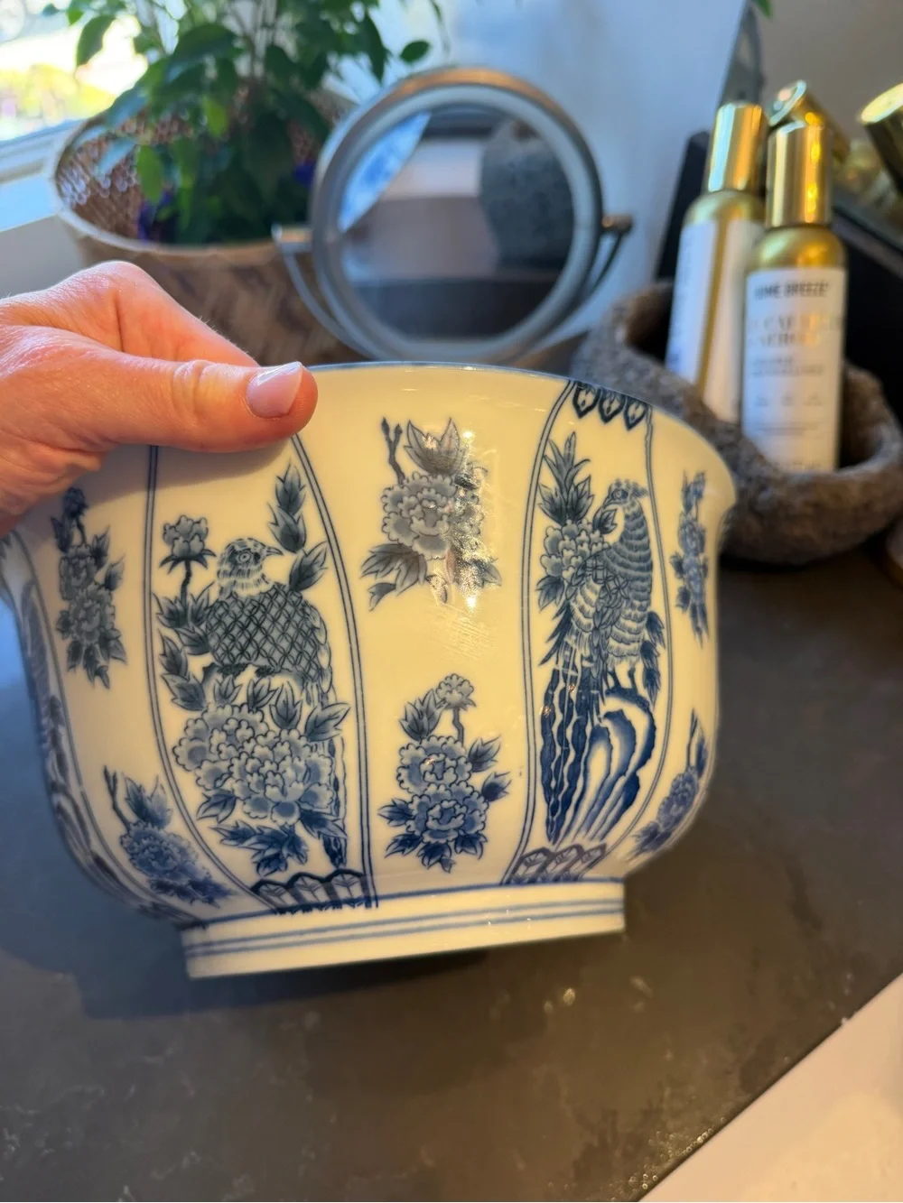Vintage Blue and White Floral Porcelain Serving Bowl - Picture 4 of 6